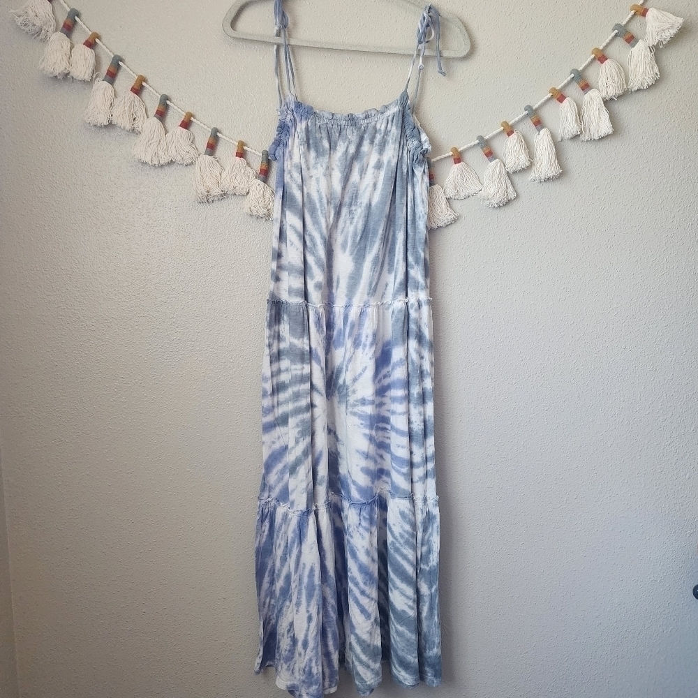 Lucky Brand Tie Dye Oversized Tiered Sleeveless Boho Flowy Beach Maxi Dress XS